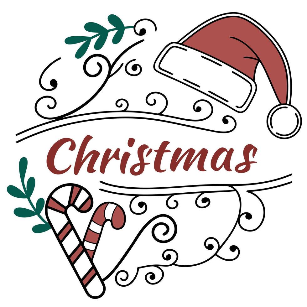 Christmas logo with candy canes and santa hat vector