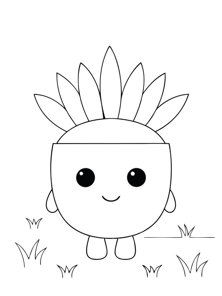 A coloring page with a cute little plant vector