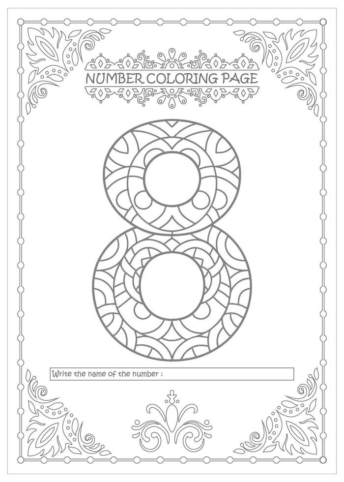 The number eight coloring page vector