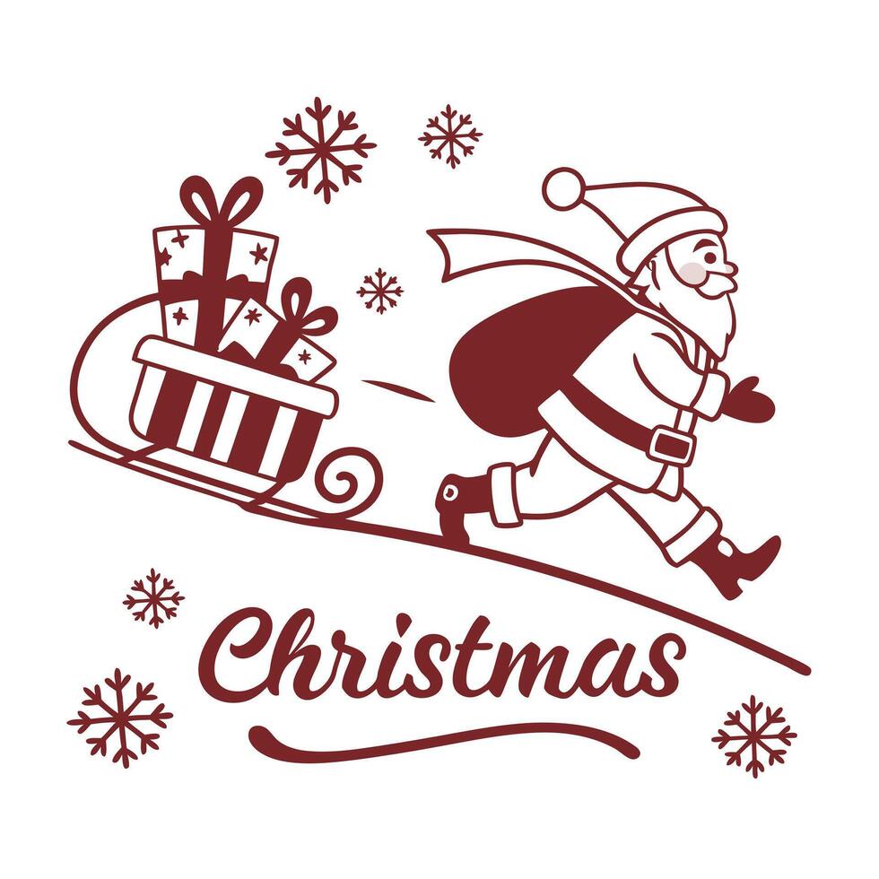 Santa claus with gifts on his sleigh vector