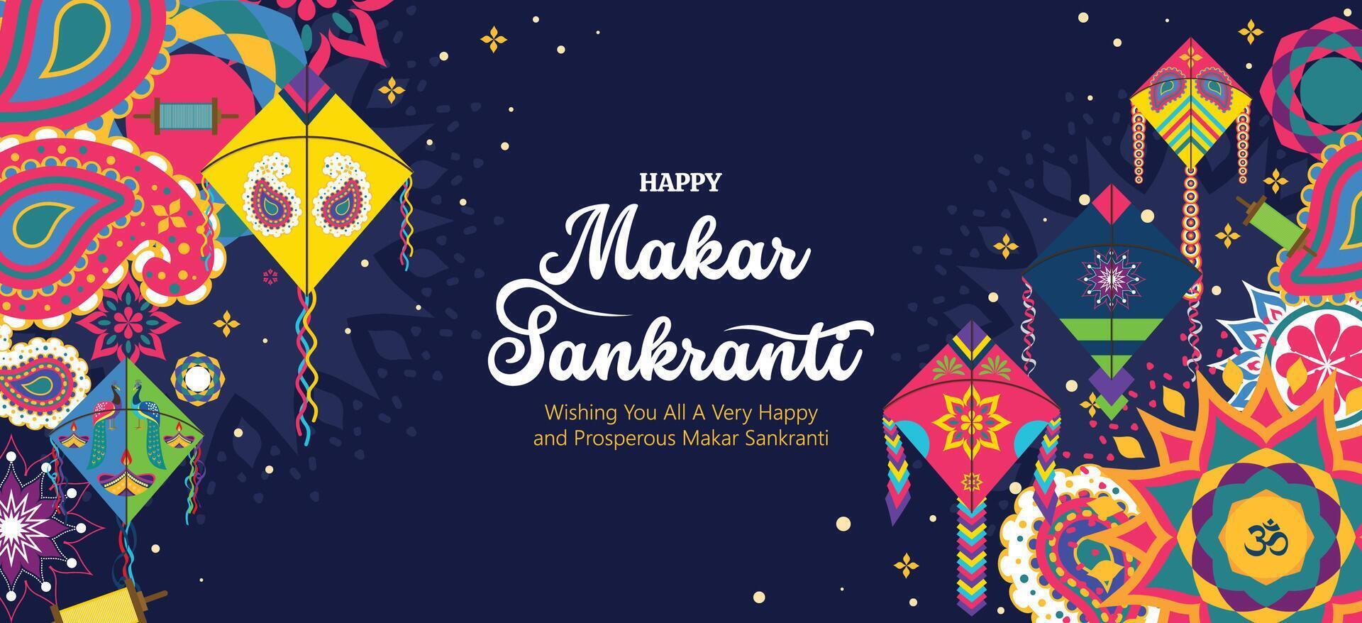 Happy Makar Sankranti background with beautiful kite decoration vector