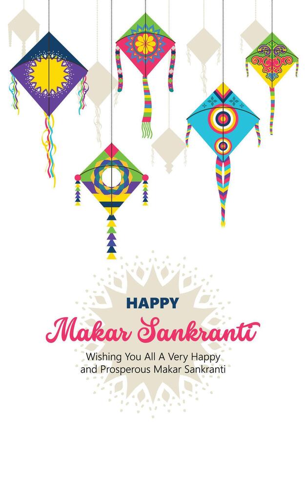 Happy Makar Sankranti background with beautiful kite decoration vector