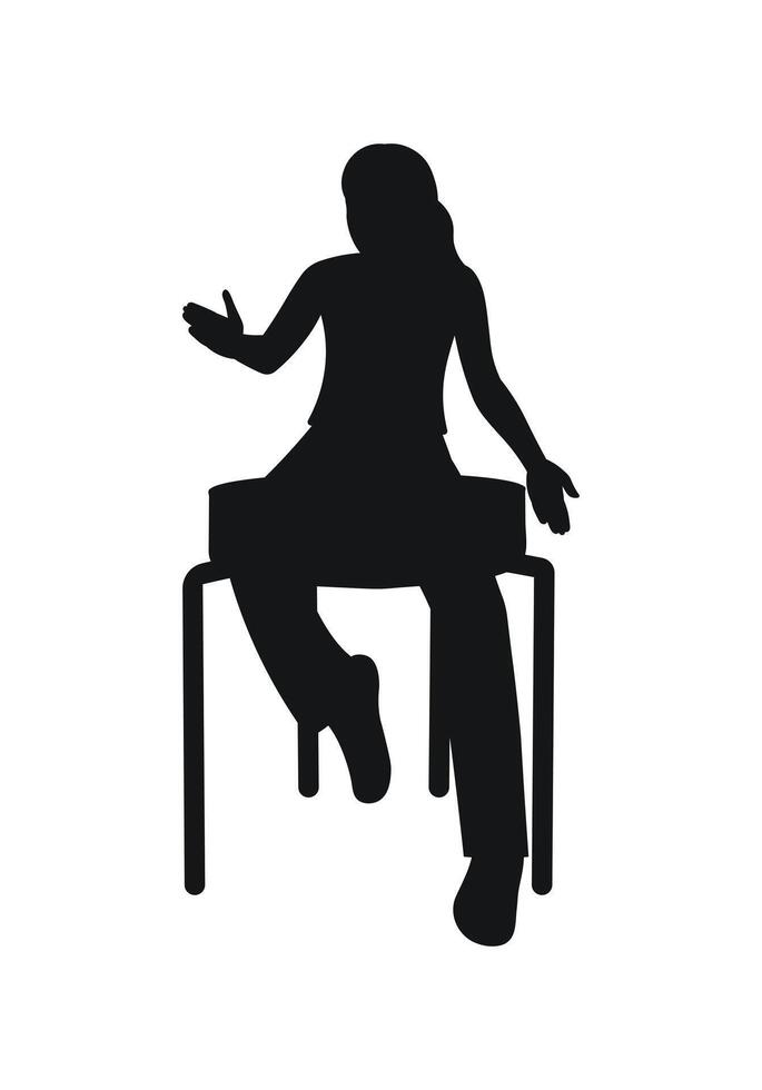 Girl sitting on a chair, emotional story, black silhouette of a human figure vector