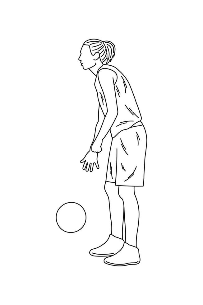Sketch of a female athlete doing performing basketball vector