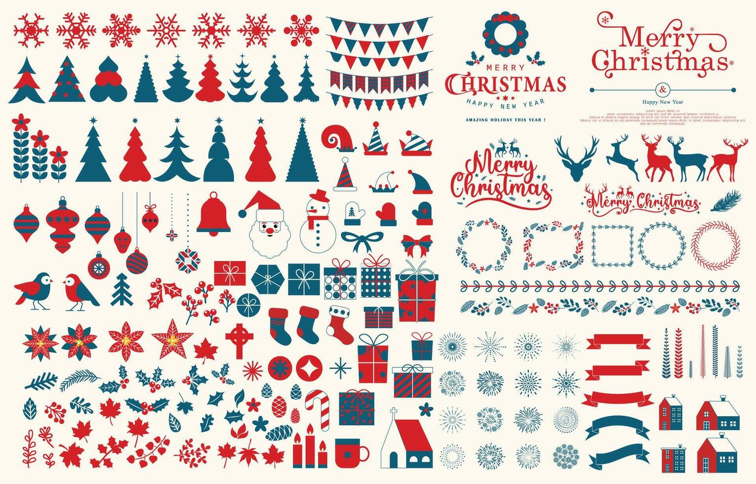 Collection of Merry christmas and happy new year element with flat concept vector