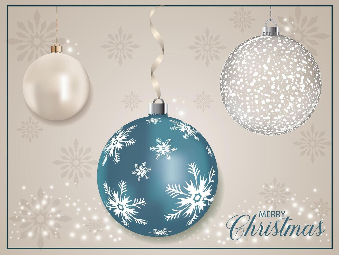 Hanging blue 3D metallic realistic Xmas bauble ball with white snowflake decoration. vector