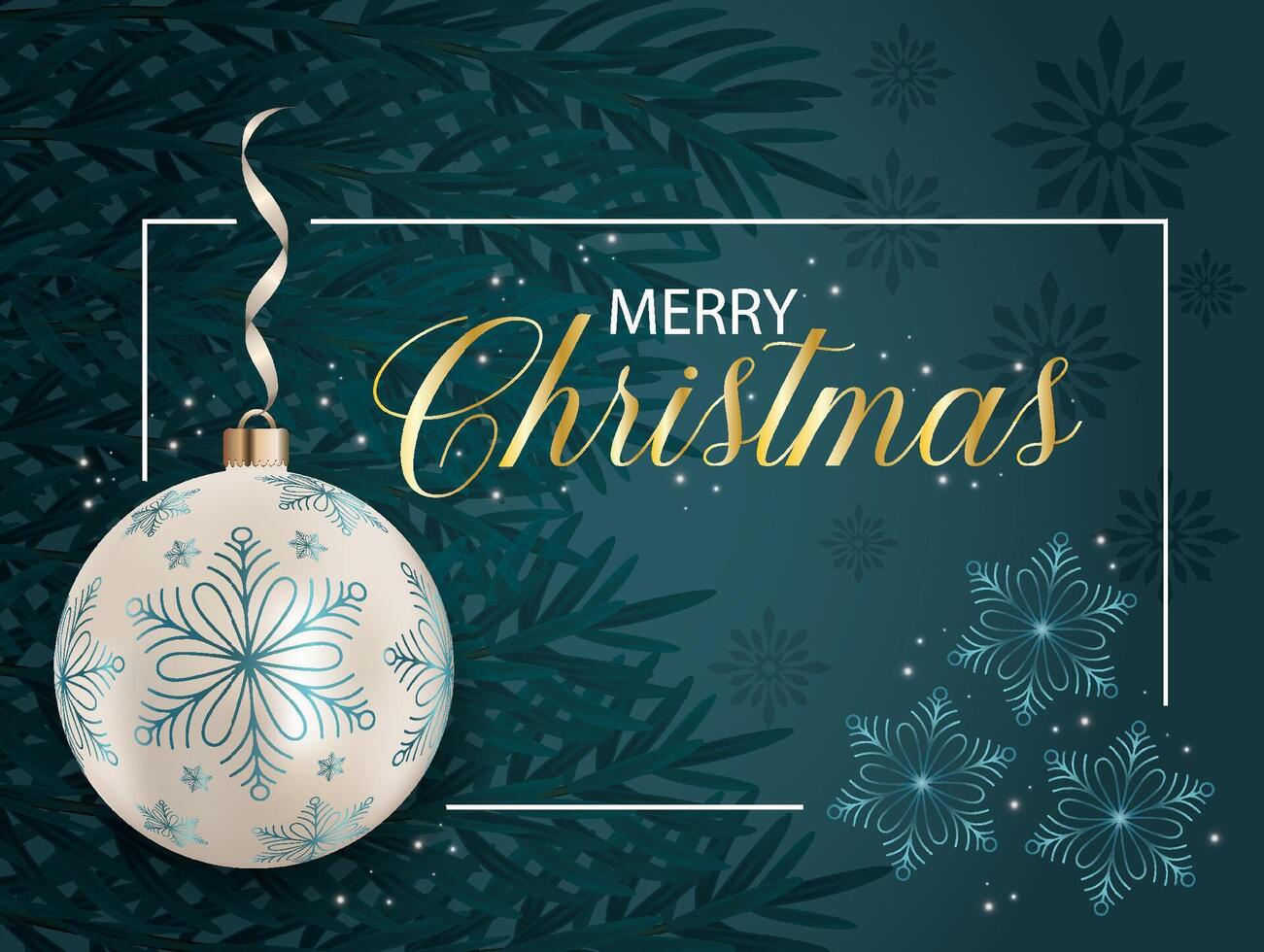 Shiny Pearl Metallic Christmas bauble ball with blue star decoration and background. vector