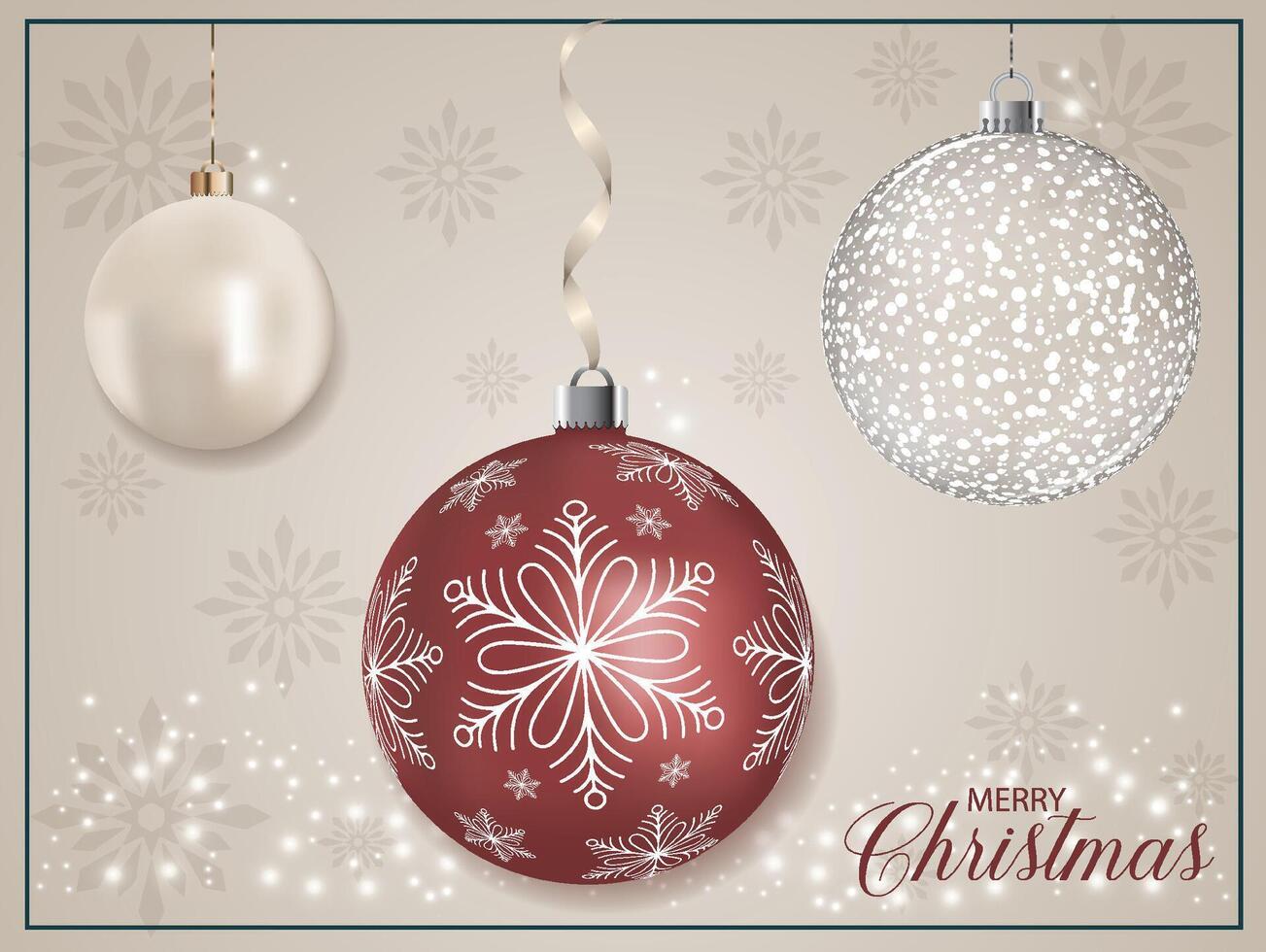 Shiny Red Christmas bauble ball with white star decoration, glitter and background. vector