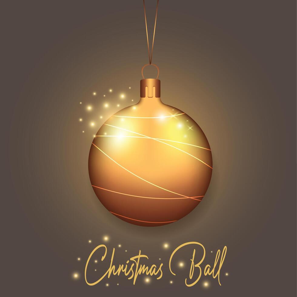 Golden Christmas bauble ball with shiny lines. vector