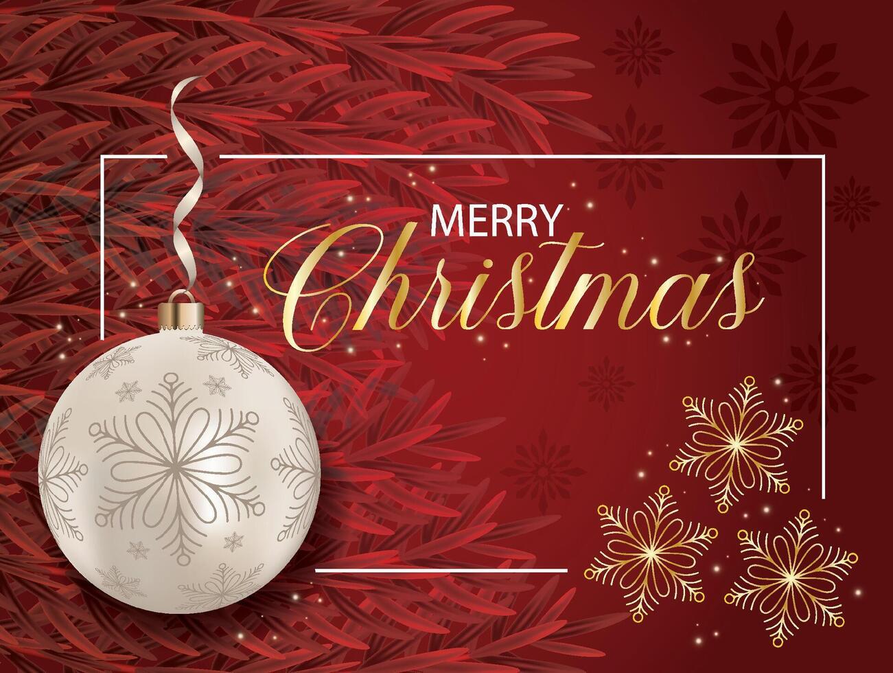 Shiny Pearl Metallic Christmas bauble ball with star decoration with red background. vector