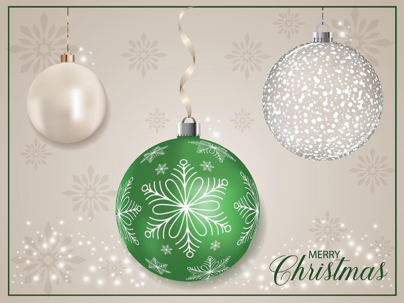 Shiny Green Christmas bauble ball with white star decoration, glitter and background. vector