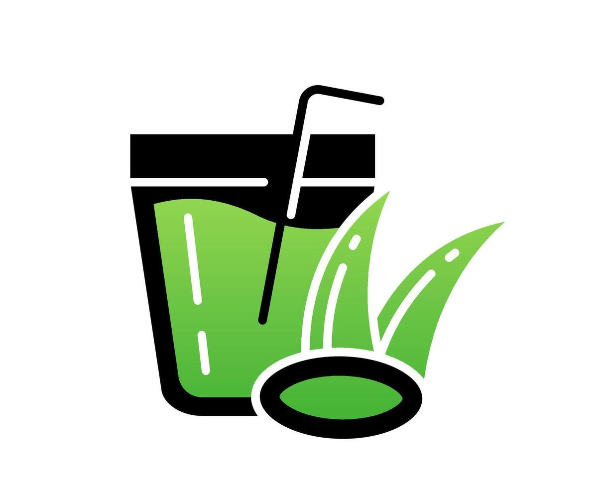 Minimalist Aloe Vera Juice Icon, Gradient Glass with Leaf for Eco Branding, Business vector