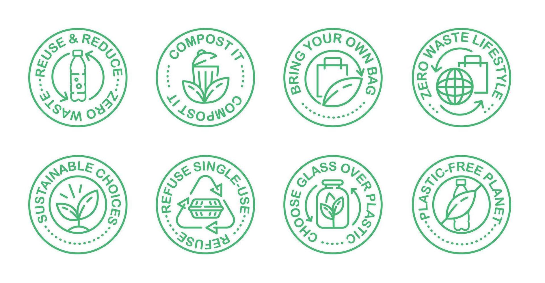 Minimalist Line Art Badges set, Zero Waste Concepts with Circular Icons and Text vector