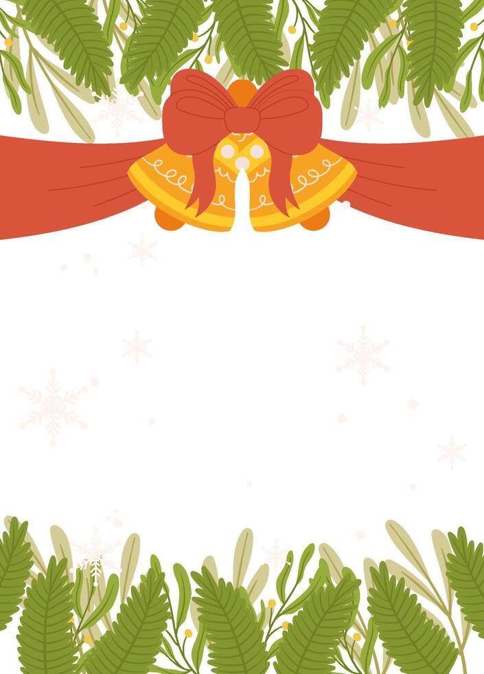 Festive Bells and Greenery Poster template Frame with Snowflakes vector