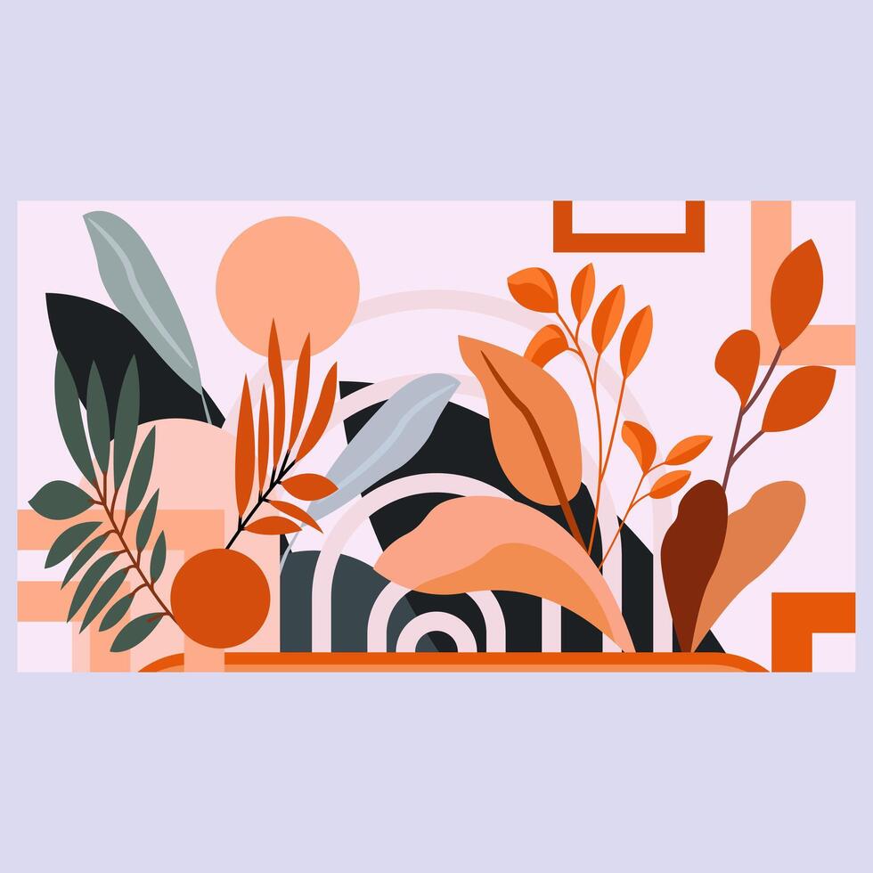 This vibrant and abstract artwork features a harmonious blend of organic and geometric elements creating a visually captivating scene vector