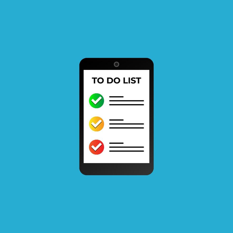 To do list in the mobile app. To do list with colorful mark in smartphone. vector
