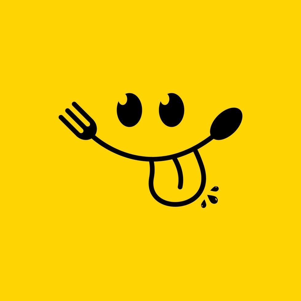 Smile delicious spoon and fork logo icon. Smiling cute emoticon food and restaurant. vector