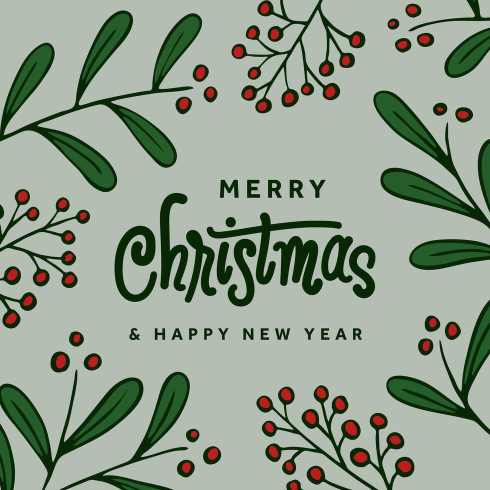 Christmas and happy new year card with hand drawn lettering vector
