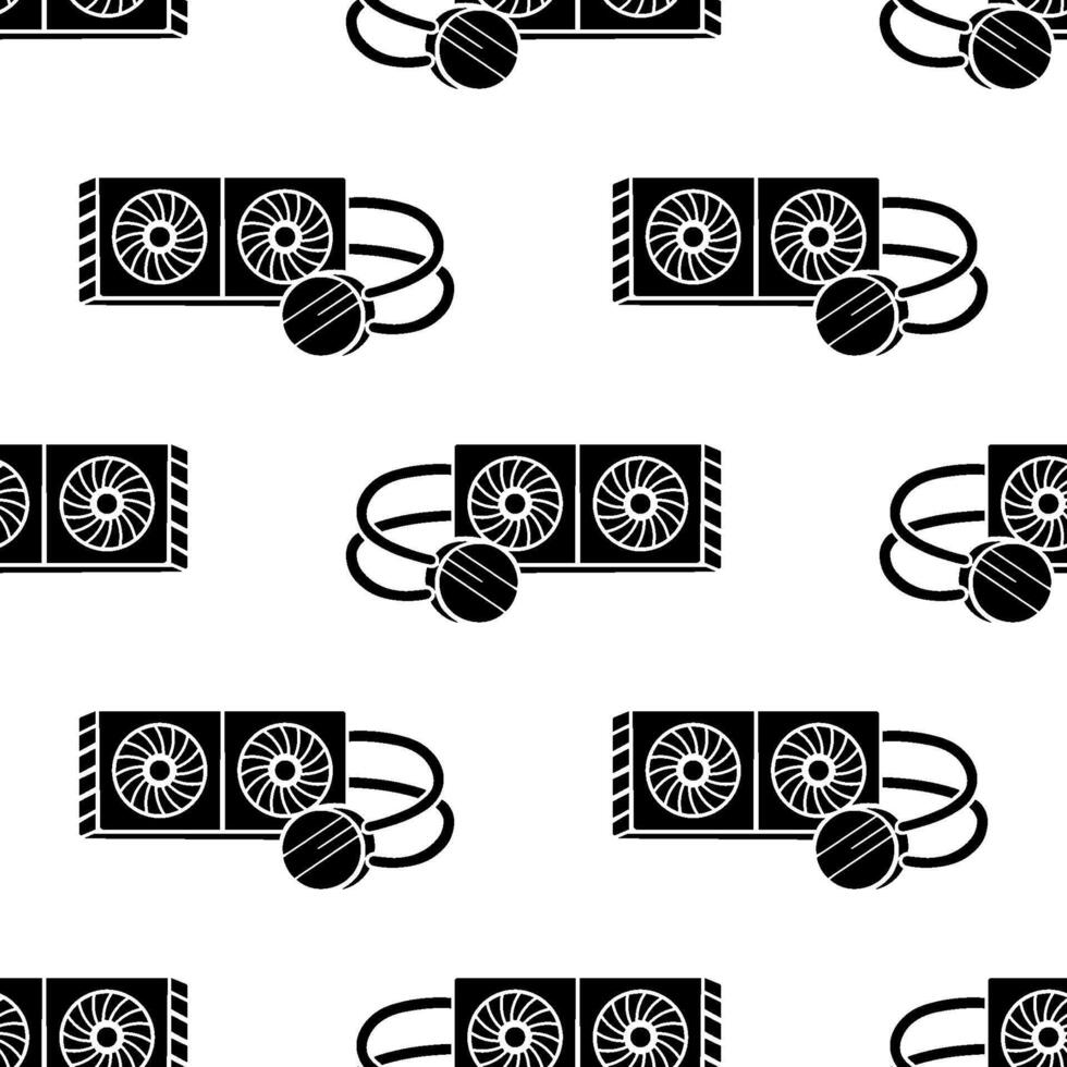 Cartoon silhouette computer CPU liquid cooler seamless pattern. vector