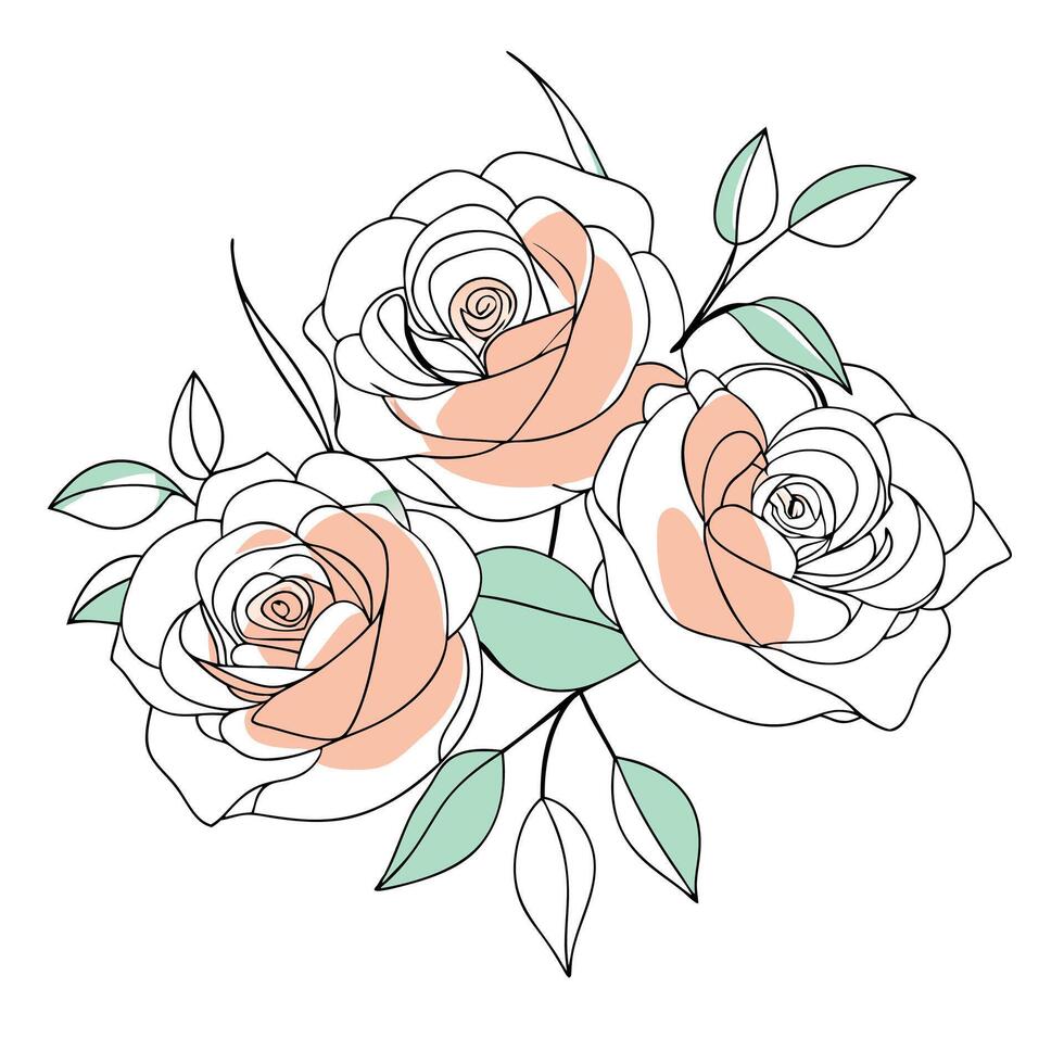 Rose flower outline coloring book page line art drawing vector