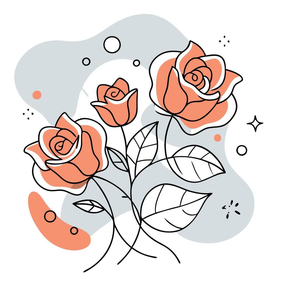 Rose flower line art drawing for children and adults vector