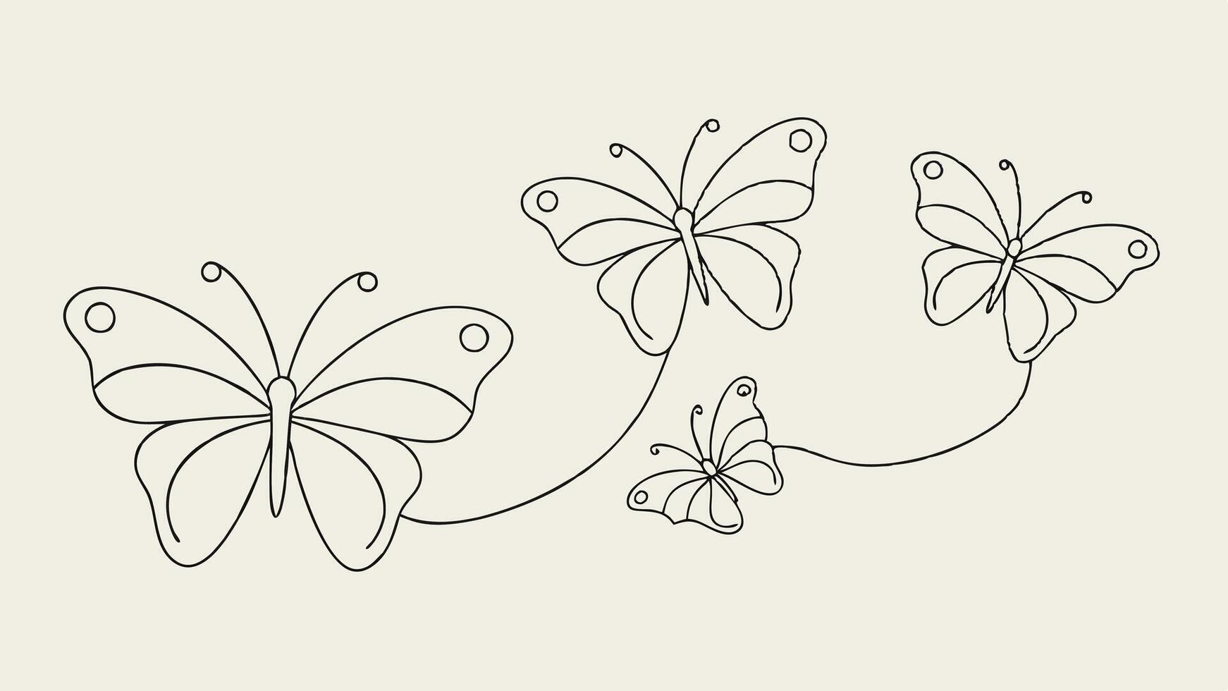 a line drawing of three butterflies vector