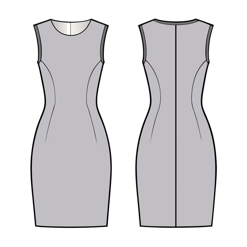 the front and back of a dress with a zipper vector