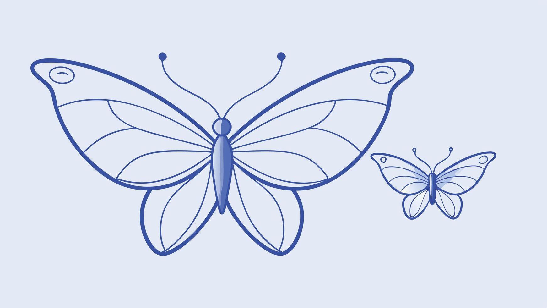 a butterfly is drawn in blue on a light blue background vector