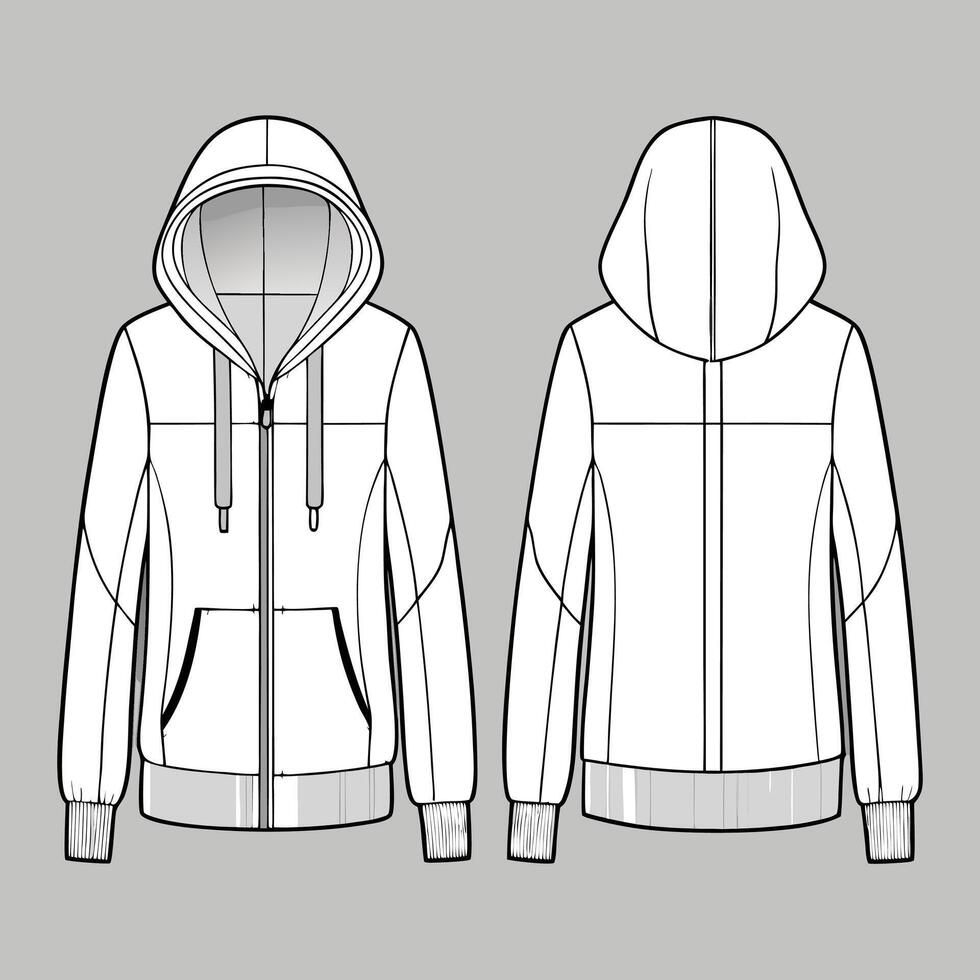 a white hoodie with a zipper and hood vector
