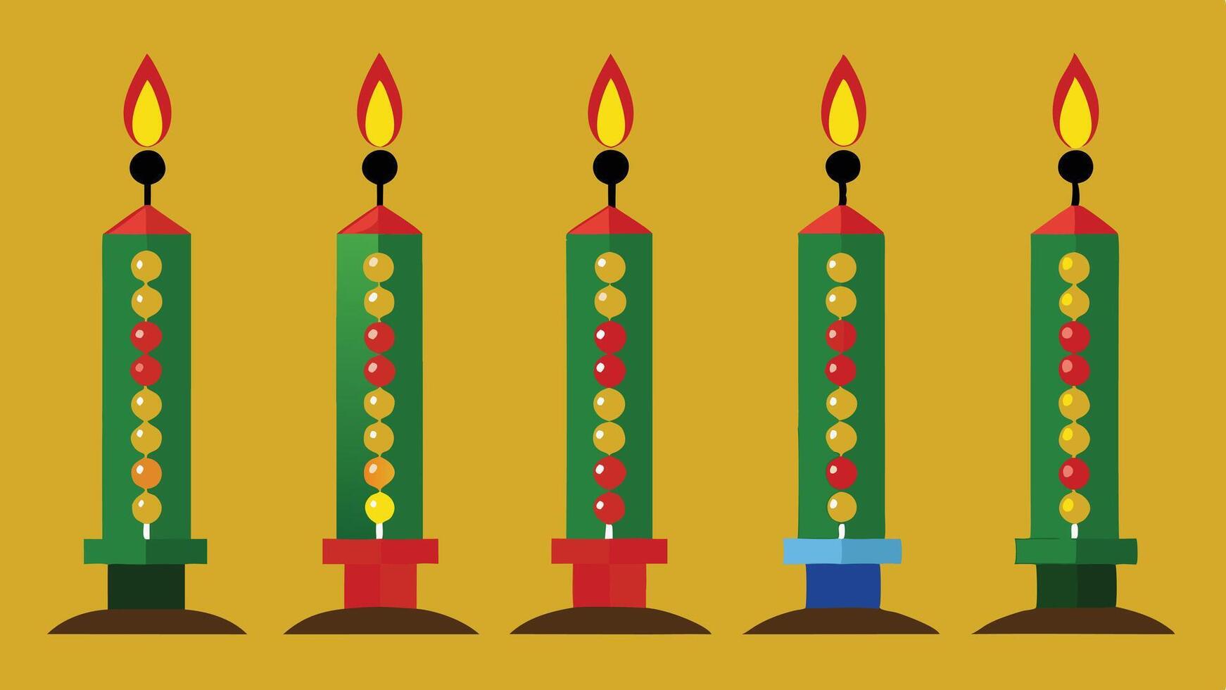 four candles with different colors on a yellow background vector