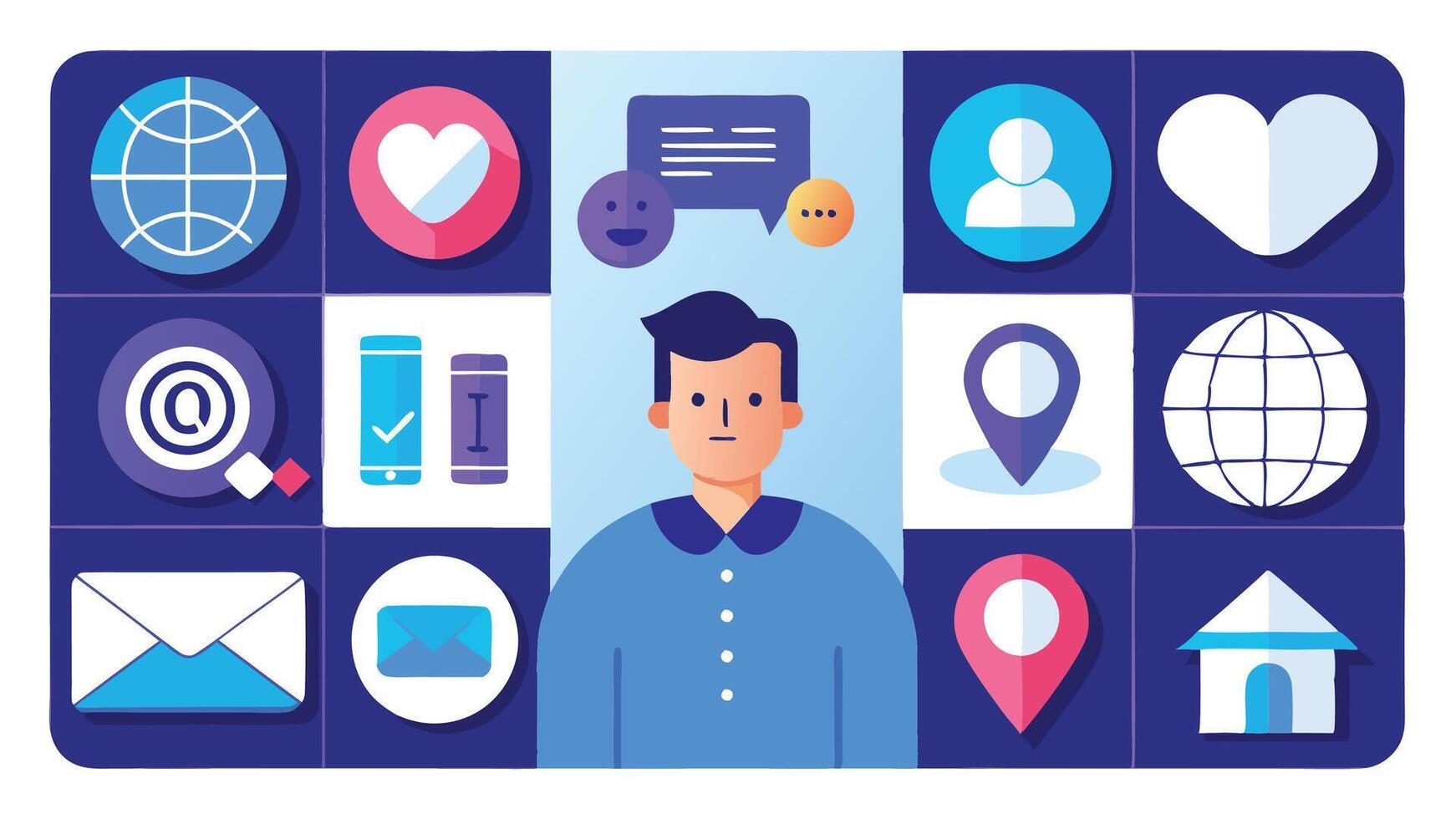 the man is surrounded by icons and icons vector
