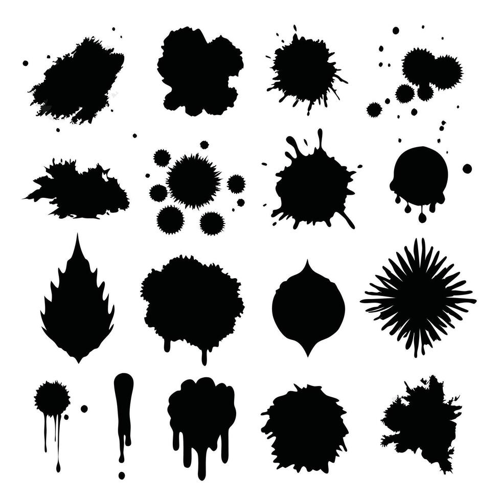black ink splashes and splatters on white background vector