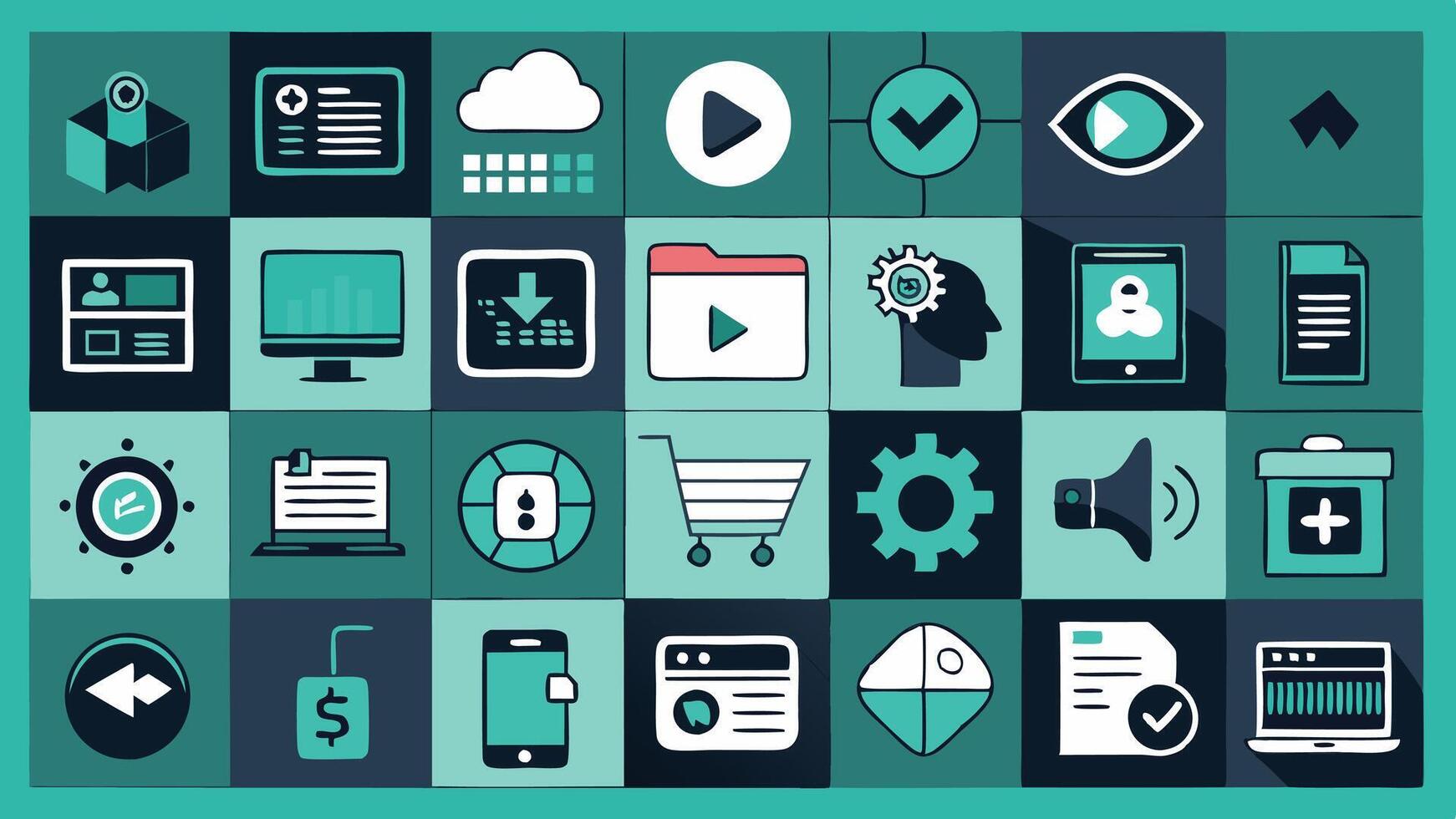 a collection of flat icons on a green background vector