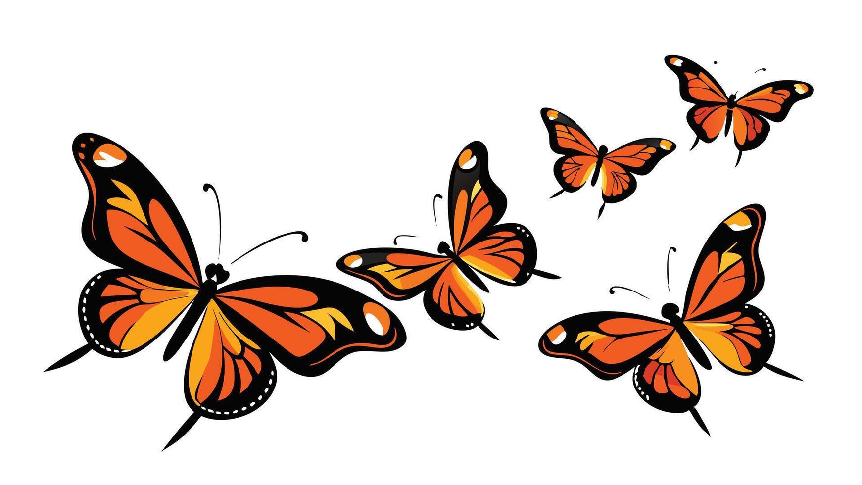 butterflies flying in the air on a white background vector