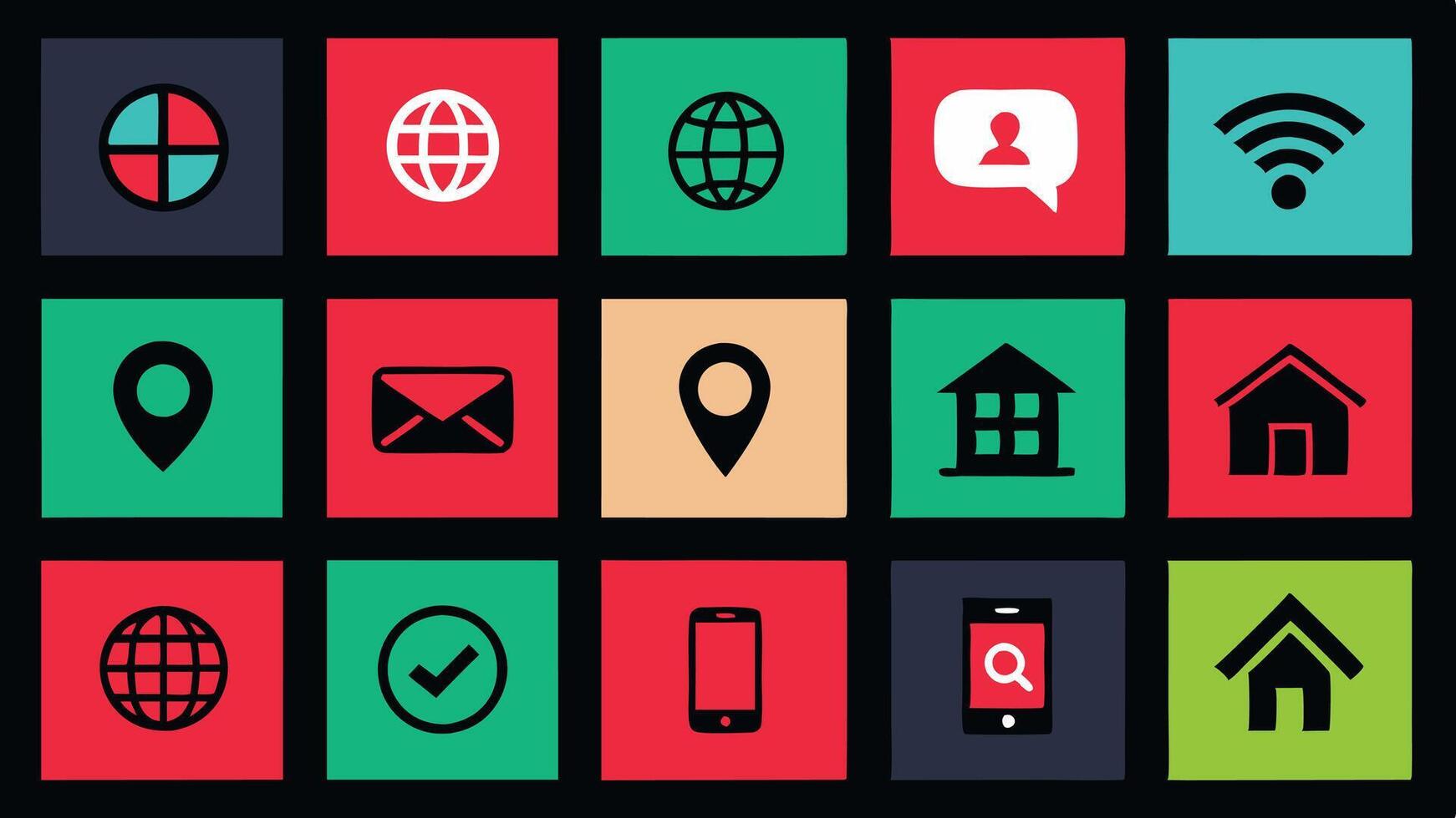 a set of icons that include a phone, wifi, and a map vector
