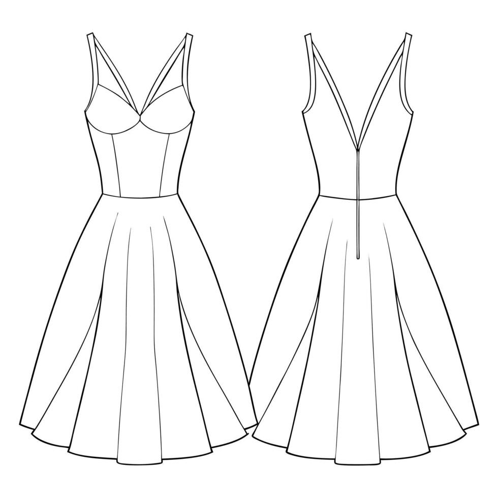 the dress pattern is shown in two different views vector