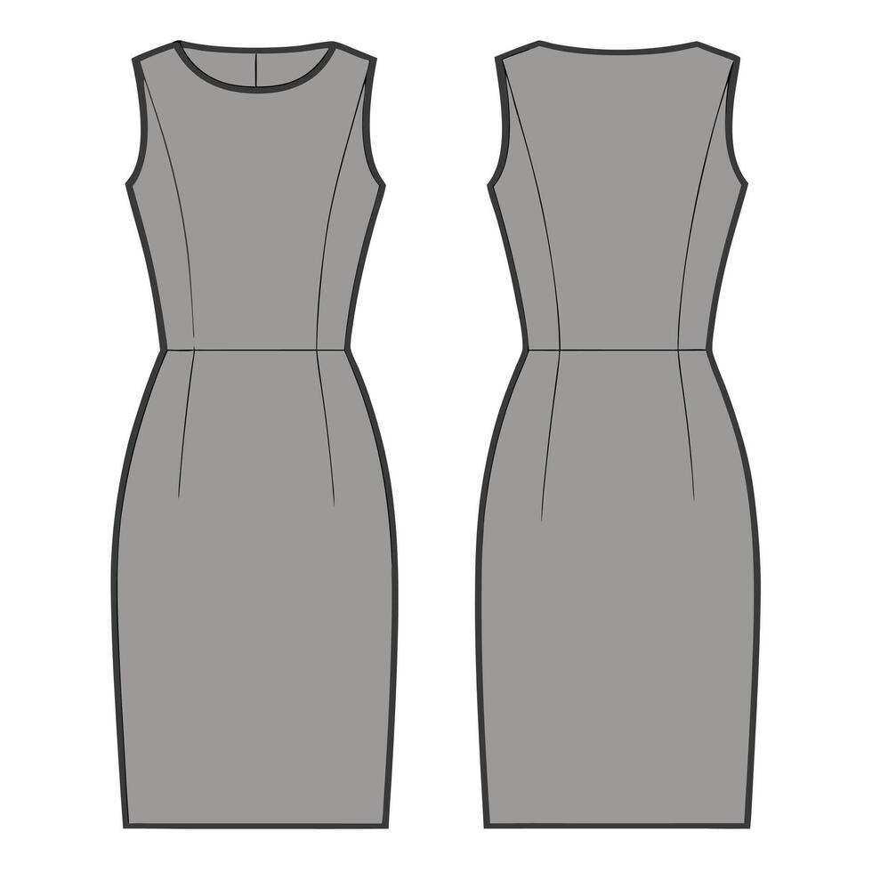 the front and back view of a grey dress vector