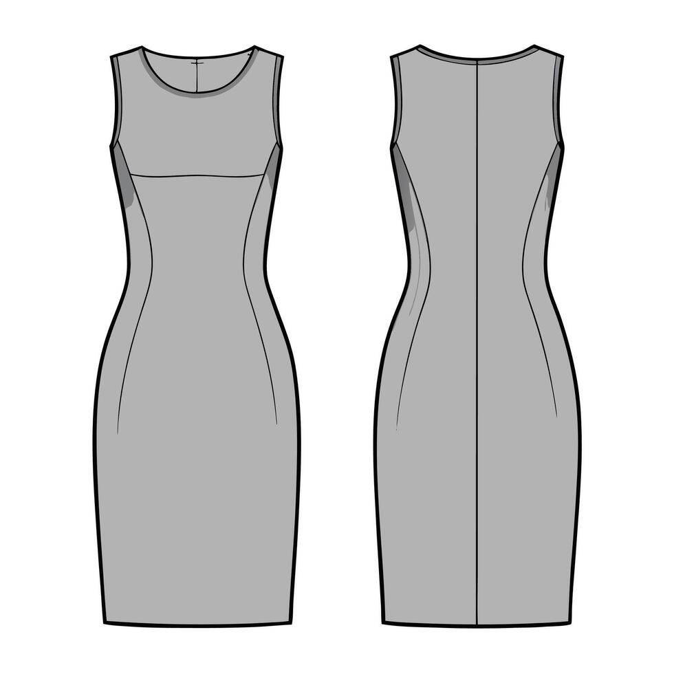 the front and back of a dress with a zipper vector