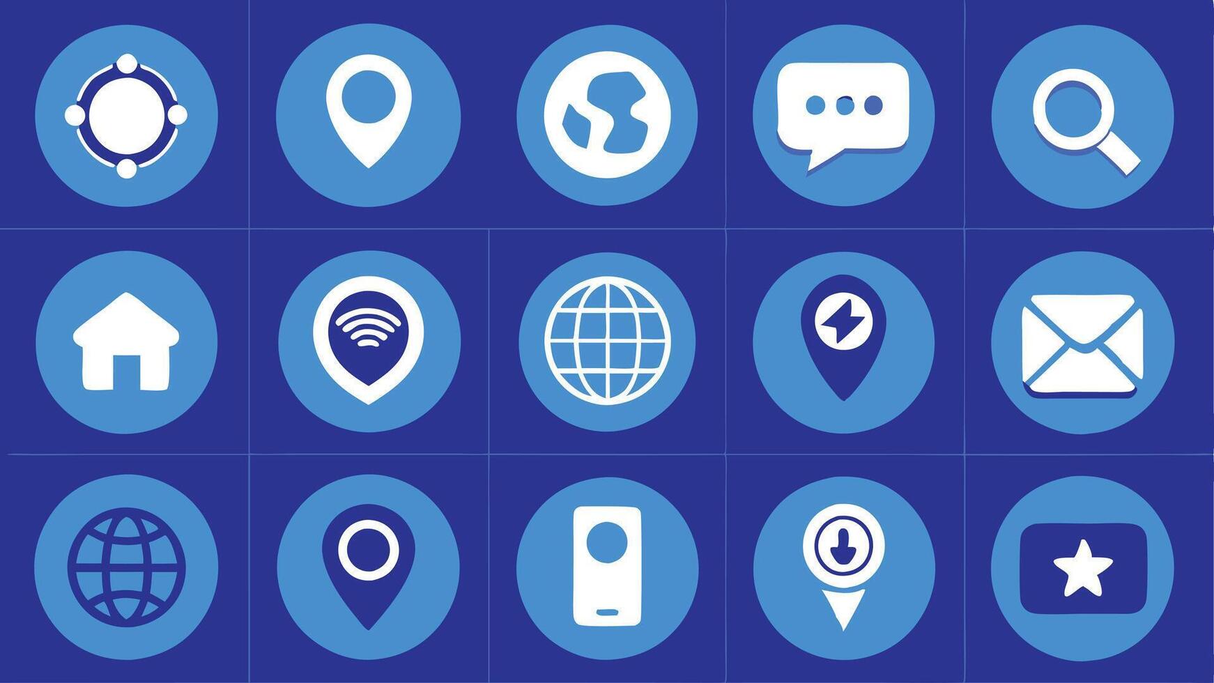 a set of blue icons with various icons vector