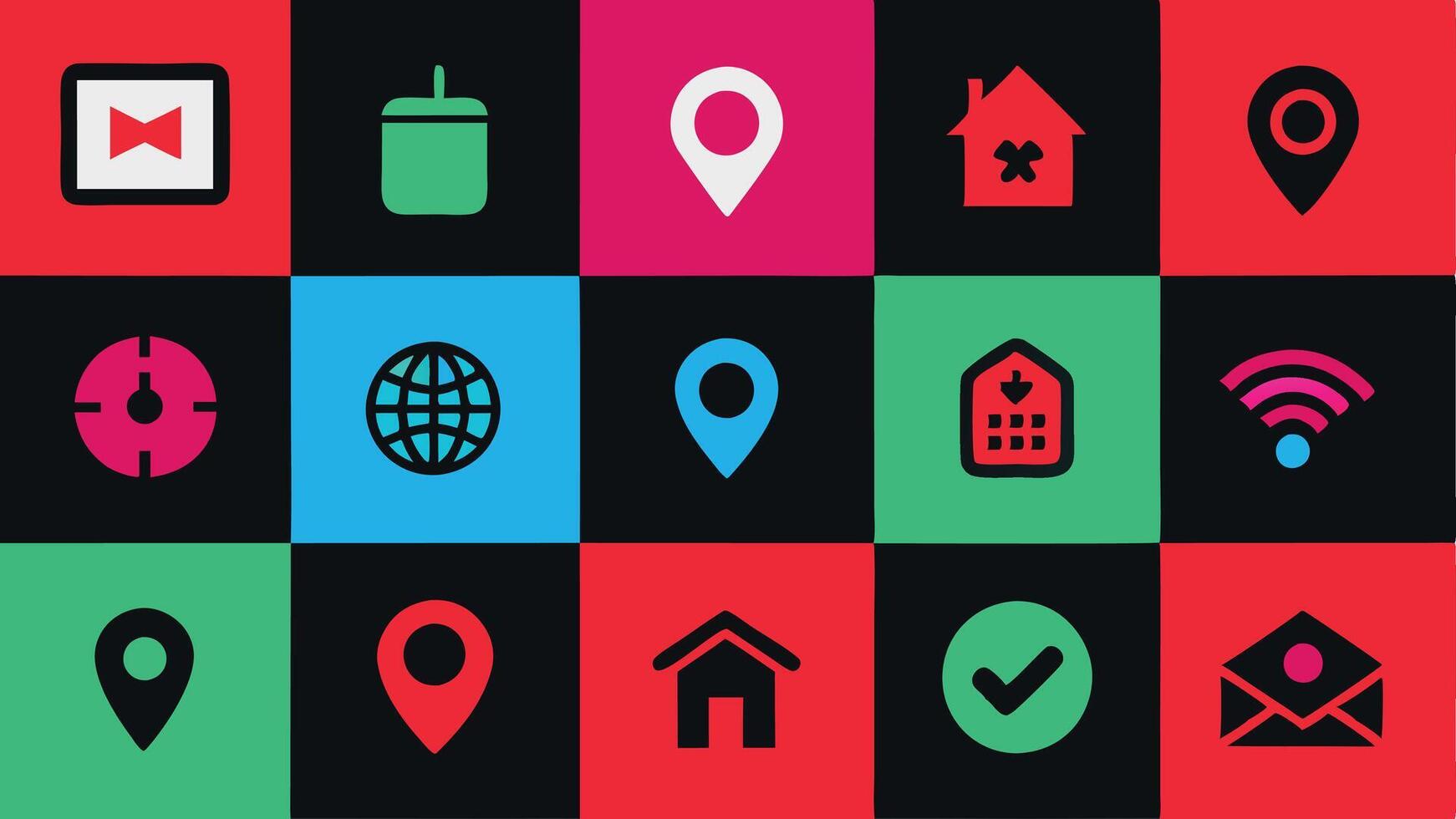 a colorful set of icons with various locations vector