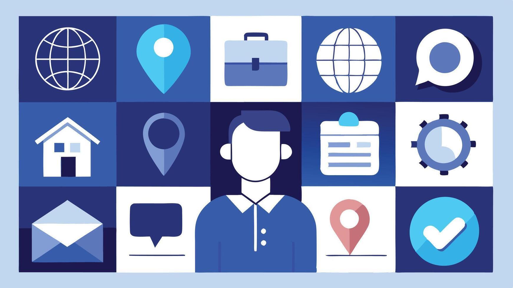a man is surrounded by icons on a blue background vector