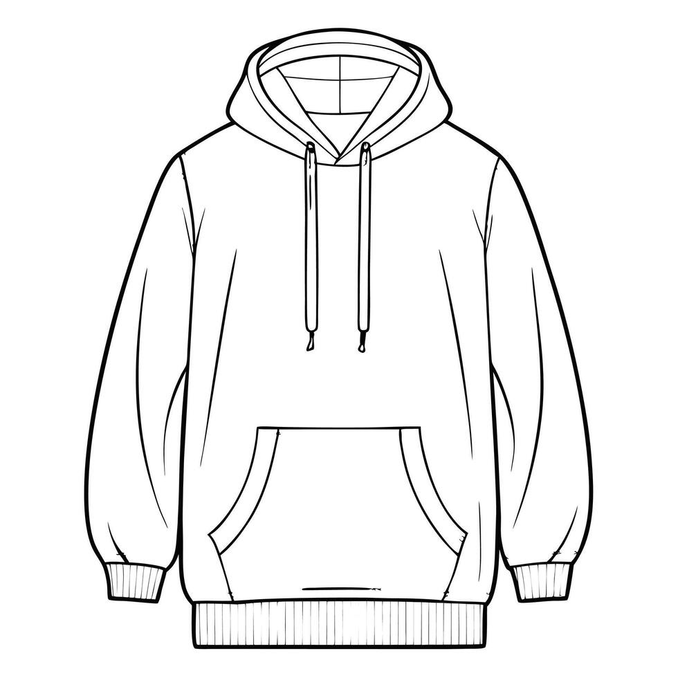 a hoodie is outlined in black and white vector