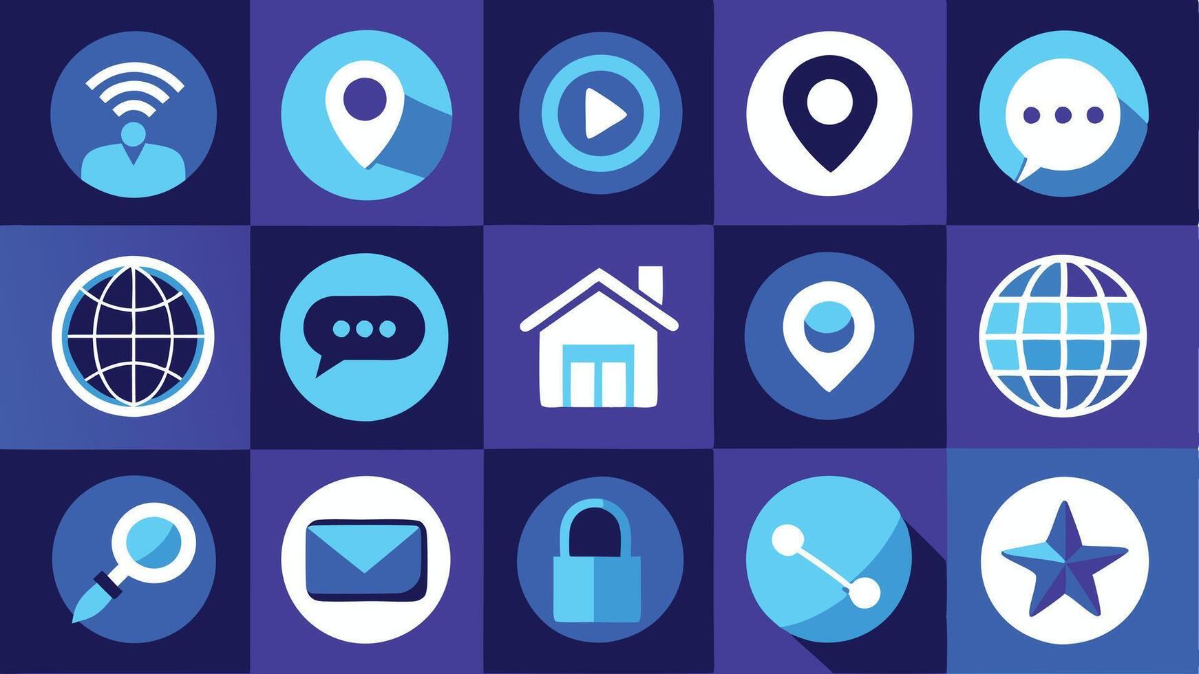 a collection of flat icons on a blue background vector