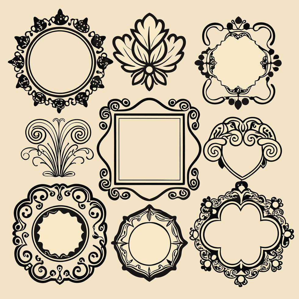 set of vintage frames and decorative elements vector