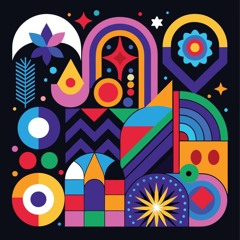 a colorful abstract design with various shapes and colors vector