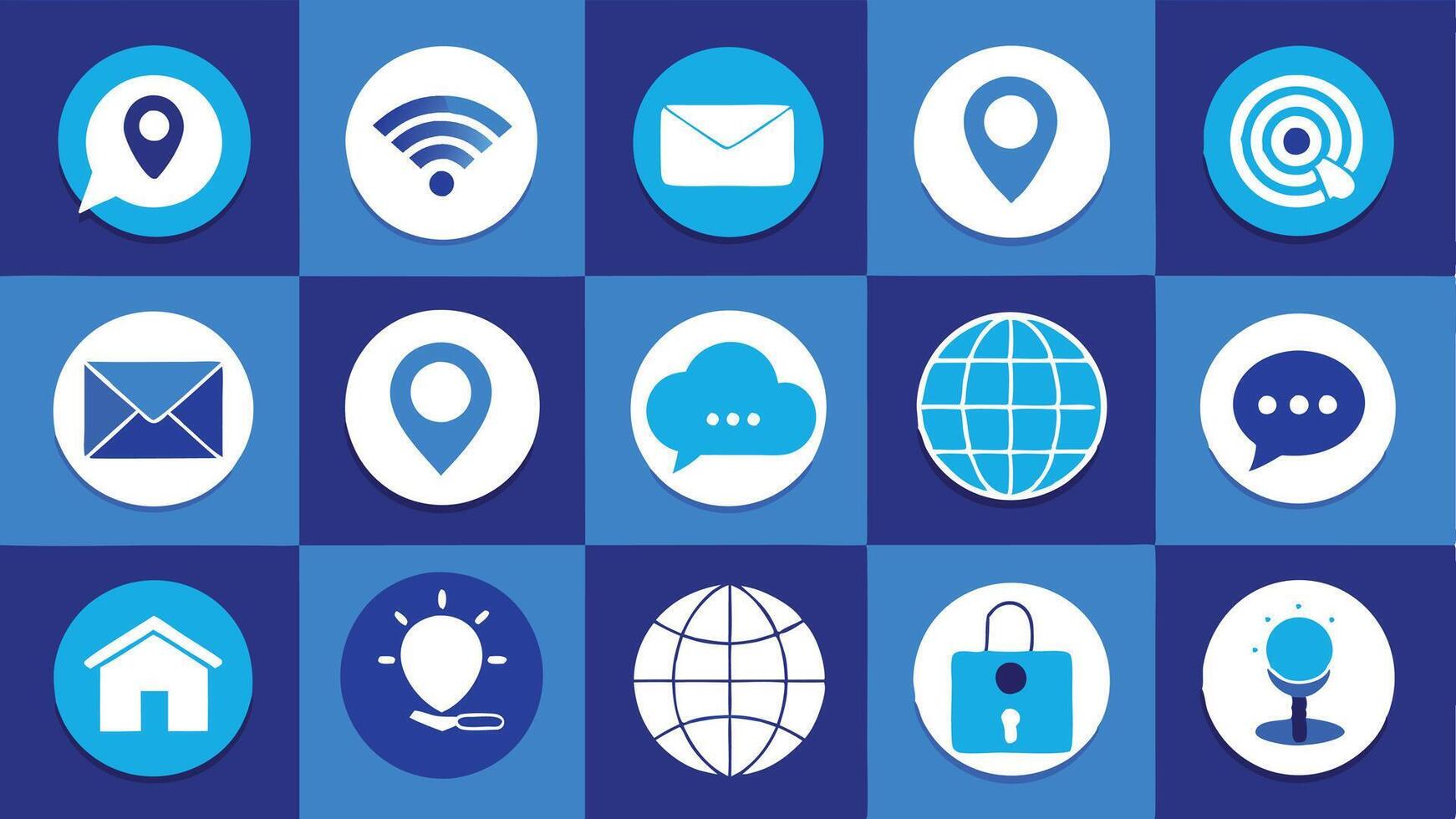 a collection of blue and white communication icons vector