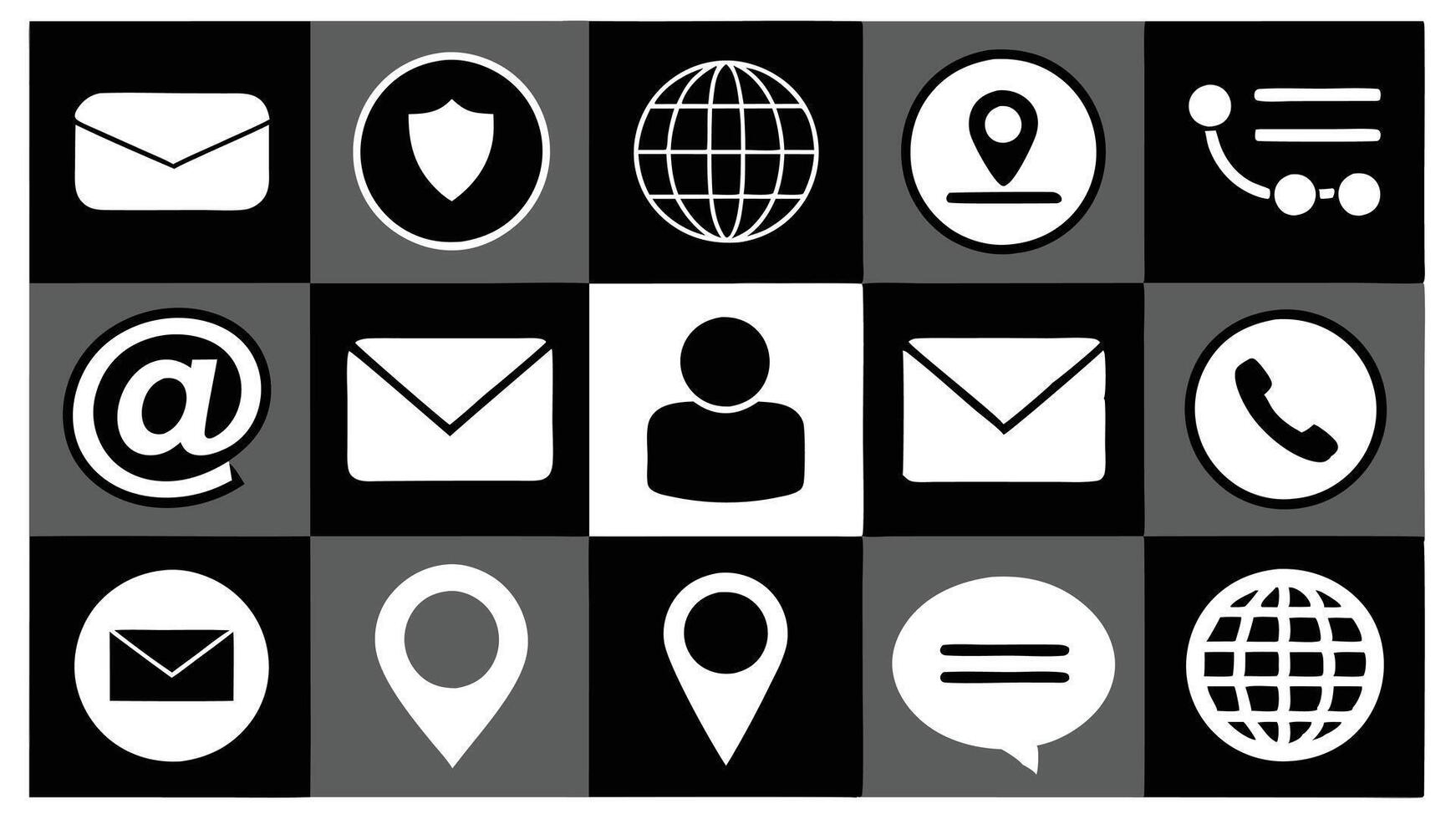 black and white icons of communication and email vector