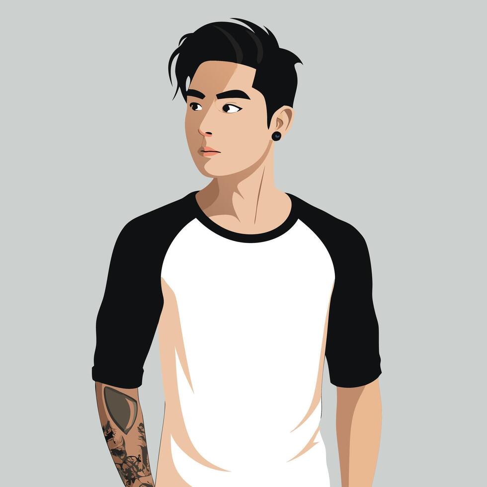 a man with tattoos and a baseball shirt vector