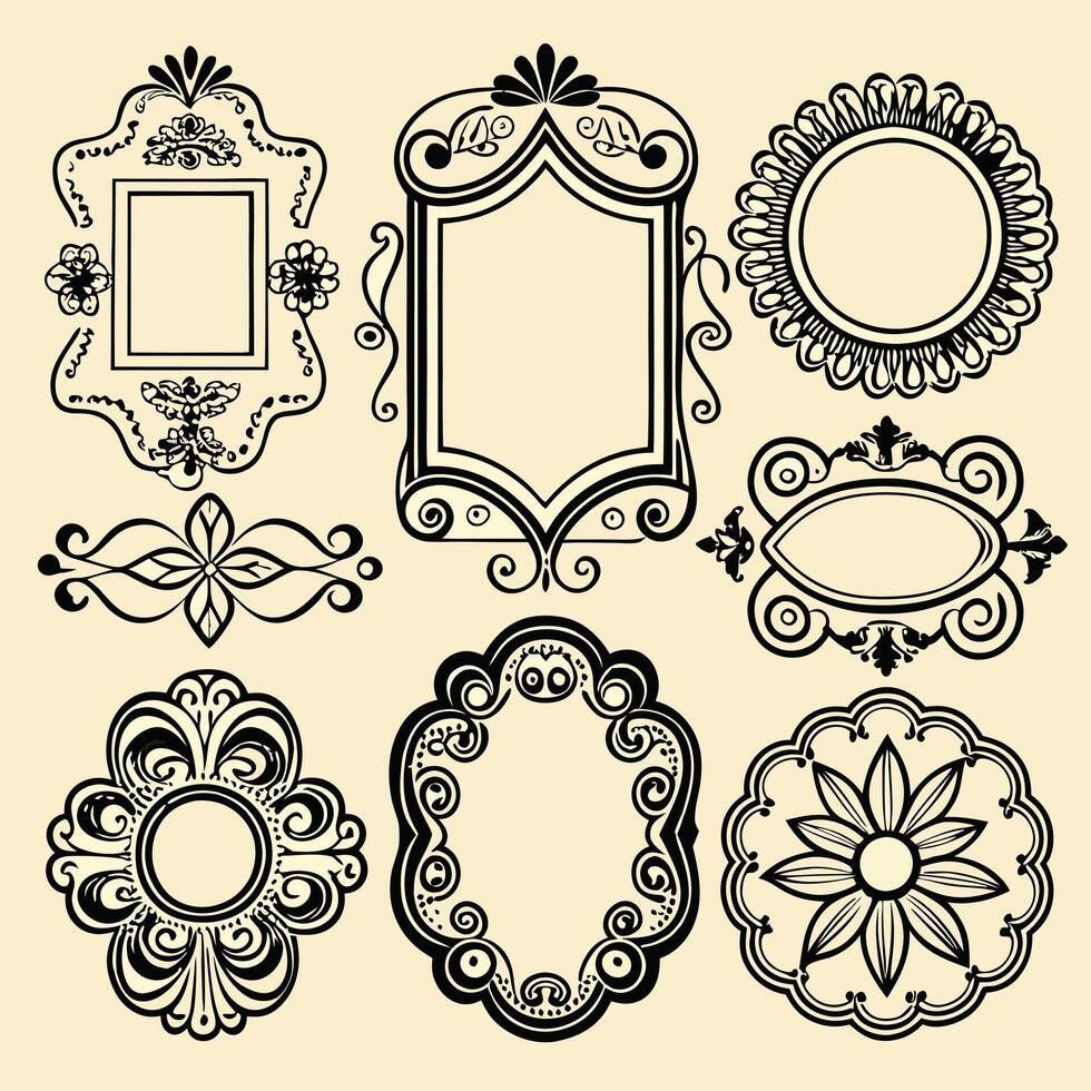 set of vintage frames and decorative elements vector