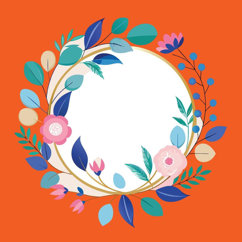floral wreath on orange background vector